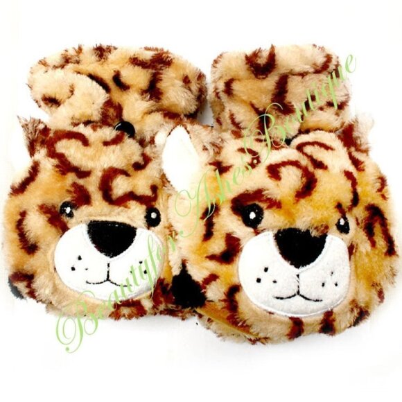 D & Y Womens Kids Winter Hand Gloves Flip Top Glomitt Wool Blend Mittens LEOPARD - Picture 1 of 2